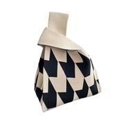 Knitted Wrist Bag Women's Knot Striped Knit Top-Handbag Casual Knitted Shoulder Bag For Shopping Reusable Shopping Wrist Bag For Going Out Shopping(Beige)