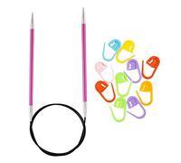 Knitter's Pride Zing Fixed Circular Knitting Needles 40in. Size US 8 (5mm) Bundle with 10 Artsiga Crafts Stitch Markers 140161