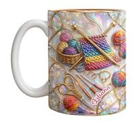 Knitting and CrochetTools Mug, Heat Resistant CrochetTheme Drinkware, Funny Coffee Mug with Yarns Balls and Crochet Hooks, Crochet Lovers Holiday Drinking Cup for Family