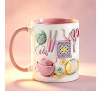 Knitting and Sewing Tools Mug | 330ml Crochet Accessories Ceramic Coffee Mug | Funny Yarn Love Mugs | for Women Adults Yarn Lovers Home Office School Restaurant