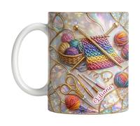 Knitting and Sewing Tools Mug, 9.5x8cm, 350ML, Fade-Resistant Sewing Theme Drinkware, Knitting Tools Drinking Cup, Celebrate Your Yarn Love with Yarns Balls and Crochet Hooks, for Kitchen Home