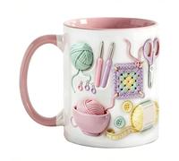 Knitting and Sewing Tools Mug, Crochet Aesthetic Ceramic Coffee Cup with Non-Slip Grip, 330ml Funny Yarn Ball Crocheting Mug for Knitters, Cute Personalized Accent Mugs Gift for Women, Mom, Grandma