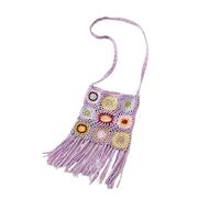 Knitting Bag Female Granny Square Crochet Floral Eyelet Fringes Flap Side Sling Shoulder Bag Handbag(PURPLE)