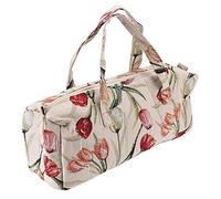 Knitting Bag Large Capacity 15.75in Zippered Fabric Tote | Cotton linen organizer, rose red floral pattern, breathable lining, front zip pocket, yarn and needle storage
