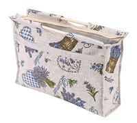 Knitting Bag, Sewing Bag, Exquisite Practical Wood Handle Woven Fabric Storage Bag Crochet Bag for Knitting Needles Sewing Tools(Blue Flower)