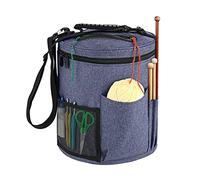 Knitting Bag Yarn Storage Bag Large Yarn Organizer Tote Bag Portable Storage Bag with Handle Strap for Yarns Knitting Needles Crochet Hooks Sewing Tools (Blue)