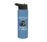 Knitting Because Murder is Wrong Cat Lover Knitter Yarn Ball Stainless Steel Insulated Water Bottle