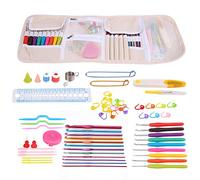 Knitting Cable Stitch Needle Kit with Crochet Hook Marker Tape Measure, Complete Weaving Tool Set for Beginners and Enthusiasts in Canvas Carry Bag