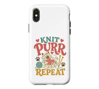 Knitting Cat Knit Purr Repeat Funny Yarn Lover Crochet Humor Case for iPhone X/XS