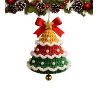 Knitting Christmas Ornament, Holiday Santa Tree Wreath Bell Pendant, Crochet Bauble Pendants Decorations for Indoor Doors Window Holiday Festivals Party Craft Lovers