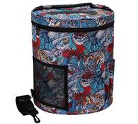 Knitting Crochet Bag for Yarn Needles Hooks, Storage Organiser with Shoulder Strap for Craft Supplies, Projects, Sewing, Stitching 32 x 27cm (Blue Retro Flowers)