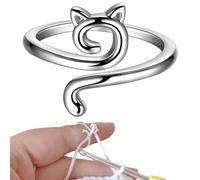 Knitting Crochet Loop Ring, Metal Open Yarn Guide Crochet Rings Crochet Rings for Fingers Cat Shaped Adjustable Knitting Loop Rings Knitting Ring Braided Knitting Thimbles Holders Accessories
