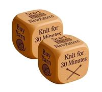 Knitting Dice, 6 Sided Handmade Wooden Knitting Decision Dice with Engraved Craft Tasks, Fun Crafting Game with Quirky Prompts Like 'Buy Yarn' & 'Start New Pattern', Great Gift for Crafters (2Pcs)