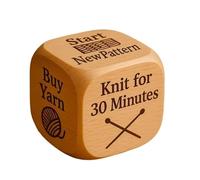 Knitting Dice, 6 Sided Handmade Wooden Knitting Decision Dice with Engraved Craft Tasks, Fun Crafting Game with Quirky Prompts Like 'Buy Yarn' & 'Start New Pattern', Great Gift for Crafters (1Pc)