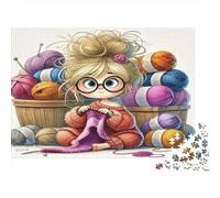 Knitting Girl Jigsaw Puzzles 1000Pc Recycled Paper for Adults Puzzle for Adults Impossible Hard Challenging Family Game Fun Home Activity Great Gift Idea 38x26cm/1000pcs
