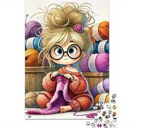 Knitting Girl1000 Piece Premium Cardboard Knitting Yarn Jigsaw Puzzle Adults Teens Brain Training Puzzle Fun Home Activity Stress Relief Gift 38x26cm/1000pcs