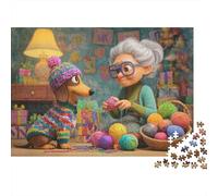 Knitting Grandmother 1000pcs Jigsaw Puzzle for Adults, Recycled Paper, Non-Reflective Surface, Grandma with Dog, Educational Family Fun, Improves Concentration & Problem-Solving 52x38cm/1000pcs