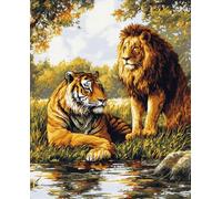 Knitting Kits for Adults Lion and Tiger Animals Latch Hook Rug for DIY with Cushion Tools Sets Cross Stitch Kit for Beginners and Adults Embroidery Tapestry Set Large 35x46in