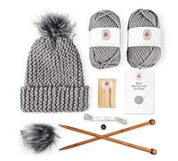 Knitting Kits for Beginners Adults - Practical and Easy to Use Hat Knitting Kit with Yarn, Bamboo Knitting Needles, Faux Pom Pom - Complete Beginners Knitting Kit - Lovely Present for Women and Men