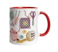 Knitting Mug, Crochet Coffee Cup, Ceramic Crafting Mug, 330ml Yarn Love Print Cup with Scissors Pattern for Knitters Sewing Enthusiasts Gift, Craft Gifts for Women