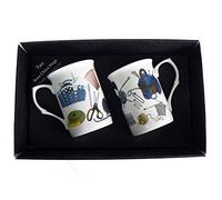 Knitting Mugs 2 x Bone China Mugs in a Black Gift Tray