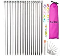 Knitting Needle Set,BCMRUN 22PCS 2mm(B)-8mm(L) Straight Single Pointed Stainless Steel Sweater Needles Set(11Pair-11Size,14 inch)with Locking Stitch Makers Large-Eye Blunt Needles Measure Tape (25cm)