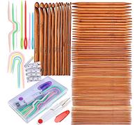 Exquiss Knitting Needles Set-75 Pcs 15 Sizes Bamboo Double Pointed Knitting Needles Set + 12 Pcs 12 Sizes Crochet Hooks Set + 4 Pcs 4 Sizes Cable Needles + 3 Pcs 3 Sizes Cable Stitch Holders