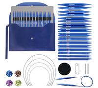 Knitting Needles Set Interchangeable Aluminum Circular Knitting Needles Set 13 Pairs of 4 Inch Premium Aluminum Needles & Accessories Blue