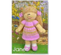 Knitting Pattern Janet The Dolly from Knitting by Post - Our Cute Looking Doll with a Removable Dress is Ready to be Knit in Brown, Pink and White