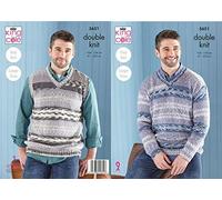 Knitting Pattern Mens V-Neck Jumper and Slipover in Fjord DK 5651 King Cole