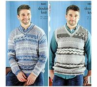 Knitting Pattern Mens V-Neck Jumper and Slipover in Fjord DK 5651 King Cole