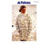 Knitting Pattern Woman's Aran Striped Long Jacket 30-40" Cardigan Patons 5210