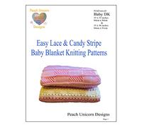 Knitting Patterns for Baby Blankets x 2, Easy Lace & Candy Stripe, Double Knit DK Yarn. Beginner Lace Patterns A5 Booklet Size