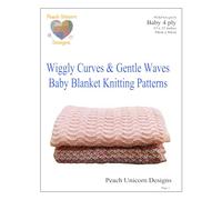 Knitting Patterns for Baby Blankets x 2, Wiggly Curves & Gentle Waves, Double Knit 4-ply Yarn, Lace Patterns A5 Booklet Size
