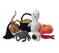 Knitting Patterns for Halloween Decorations - Pumpkin, Scary Spider, Eyeball, Witch's Hat, Broomstick, Cauldron and Ghost