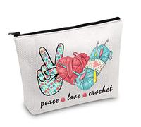 Knitting Project Bag Peace Love Crochet Makeup Bag with Zipper Knitter Gift