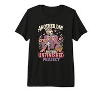 Knitting Skeleton Mom Crochet Unfinished Project Premium T-Shirt