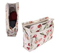 Knitting Tote Bag, Exquisite Practical Wood Handle Woven Fabric Storage Bag Water-Resistant, Large Capacity, for Knitting Needles Sewing Tools(Rose)