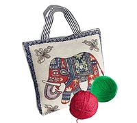 Knitting Tote Bag, Large Knitting Bag Knitting Needle Bag with Zipper Elephant Pattern Crochet Bag for Yarn Knitting Needles Crochet Hooks