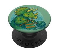 Knitting Triceratops Dinosaur With Yarn Funny Prehistoric PopSockets Adhesive PopGrip