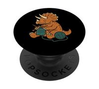 Knitting Triceratops Dinosaur With Yarn Funny Prehistoric PopSockets Adhesive PopGrip