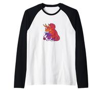 Knitting Triceratops Dinosaur with Yarn Funny Prehistoric Raglan Baseball Tee