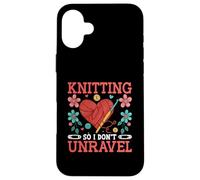 Knitting Unravel Heart and Flowers Design Case for iPhone 16 Plus