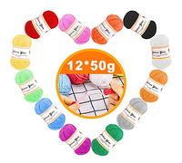 Knitting Wool - Acrylic Crochet Yarn, 12x50g Assorted Colours Knitting Wool Double Knit, Crochet Wool and Yarn for knitting Wools Packs (with 2 Crochets)