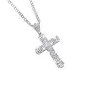 KNITUKL Cross Necklace with Diamonds, Silver Chain, Stainless Steel Pendant, Gothic Christian Jewelry, L, Acrylic, Diamond