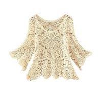 Knitwear Women Women's Short Crochet Cut Out Five Quarter Sleeve Top Skirt with Smock Cashmere Jumpers Ladies Deals German Fancy Dress Women Butterfly Print Christmas Women Pullover Sweater