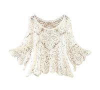 Knitwear Women Women's Short Crochet Cut Out Five Quarter Sleeve Top Skirt with Smock Cashmere Jumpers Ladies Deals German Fancy Dress Women Butterfly Print Christmas Women Pullover Sweater