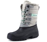 Knixmax Women's Snow Boots Warm Fur Lined Winter Boots Waterproof Non Slip Soles Mid Calf Boots Lightweight Mucker Stable Yard Boots Lite Grey 6UK-39EU