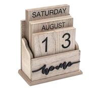 Knnuey Calendar Wooden Vintage Wood Block Calendar for Home Office Desk Accessories Decorate Week Month Date Display