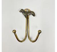 Knobs By Blossom Double Vintage Animal Antique Brass Iron Wall Hook (Dachshund Dog)